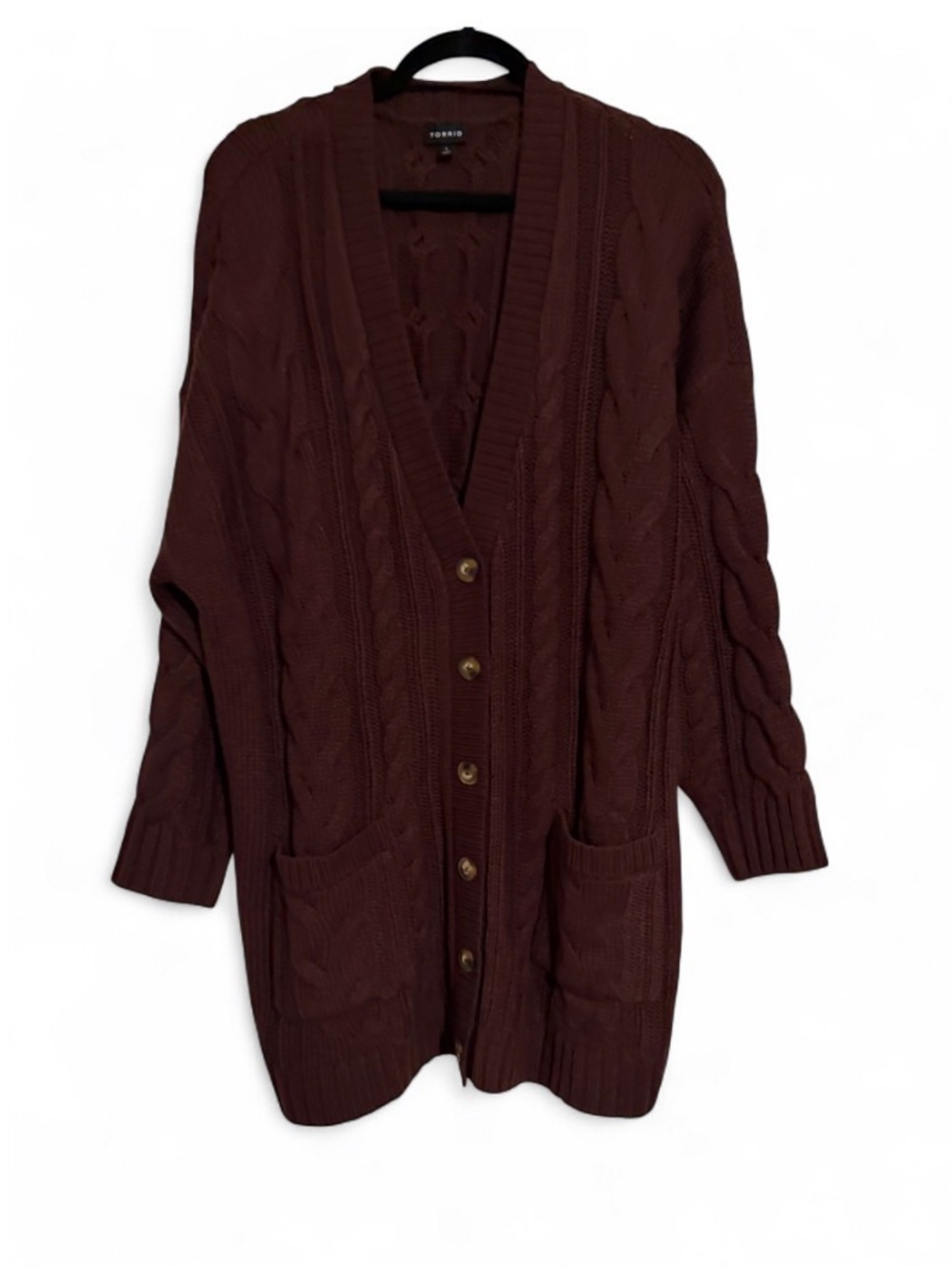 Torrid Women's Cable Knit Button-Front Cardigan Sweater - Dark Plum